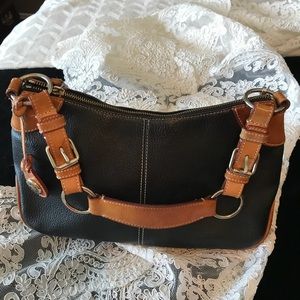 Black and camel all weather leather bag